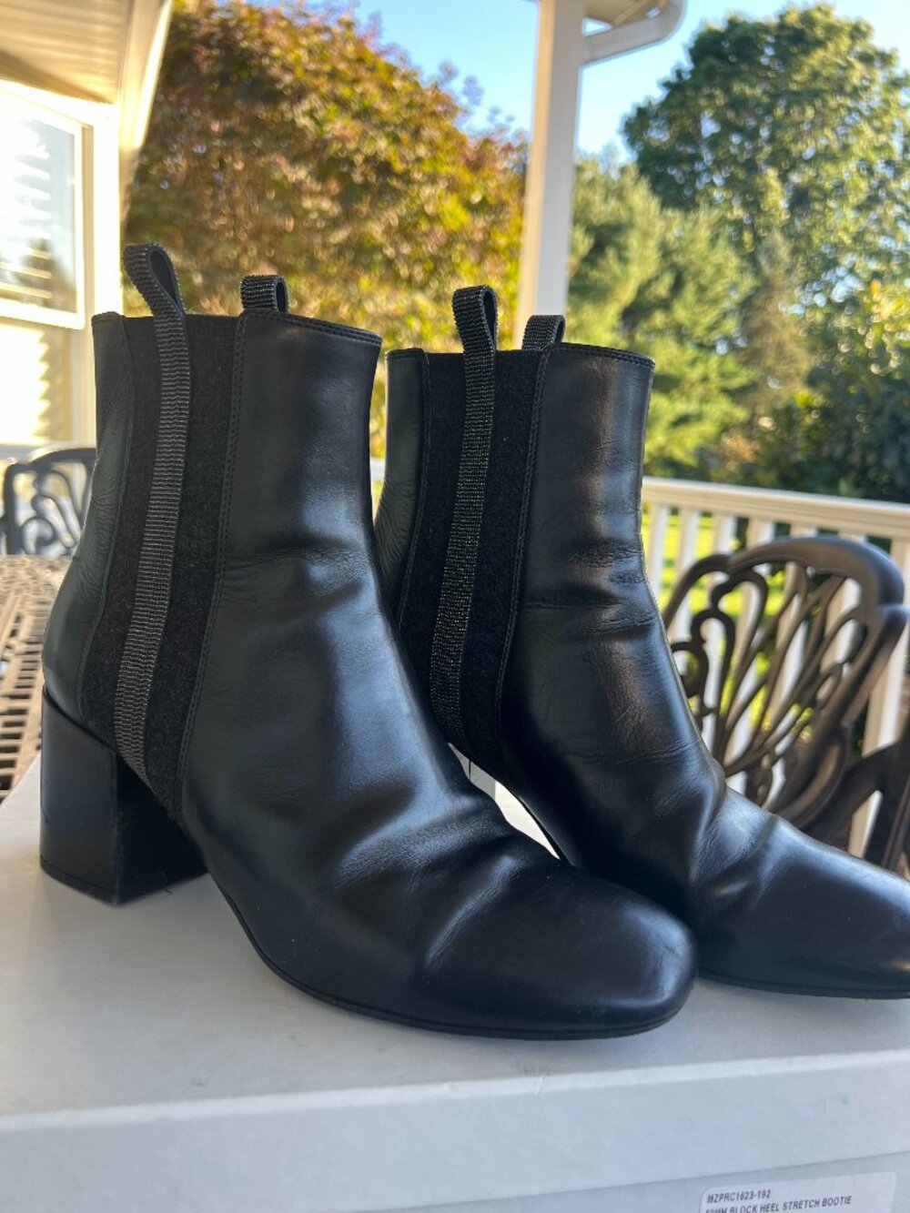 Brunello Cucinelli Black Leather Monili Stretch Ankle Boots 39.5 / US 9.5